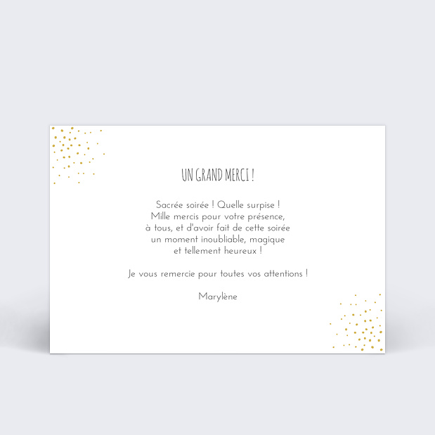 Carte de Remerciements Anniversaire Dorure Poussière d'Étoiles 4 Photos Verso