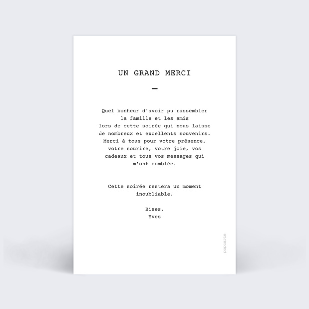 Carte de Remerciements Anniversaire Polaroid Simple Verso