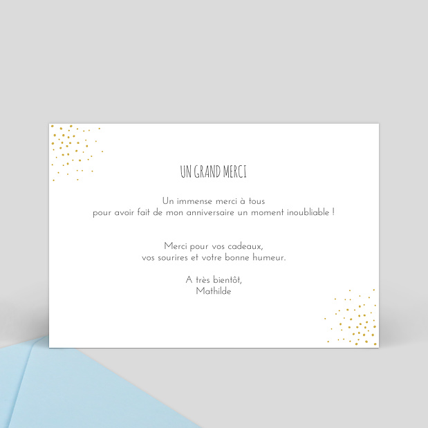 Carte de Remerciements Anniversaire Dorure Poussière d'Étoiles Verso
