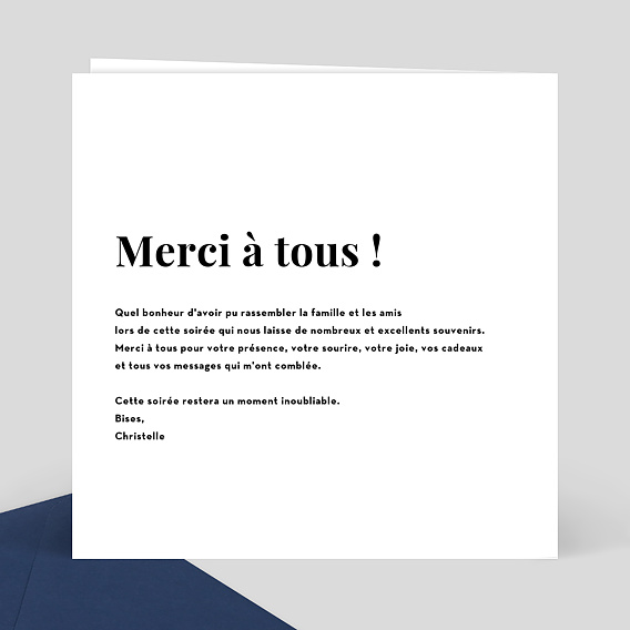 Carte remerciement anniversaire Découpe Merci Verso