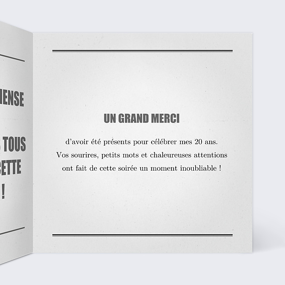 Carte remerciement anniversaire Journal Intérieur Droit