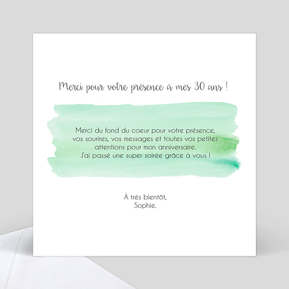 Carte remerciement anniversaire Douce Couleur Verso