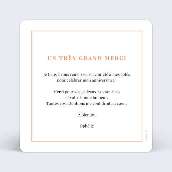 Carte remerciement anniversaire Joli Filet Verso