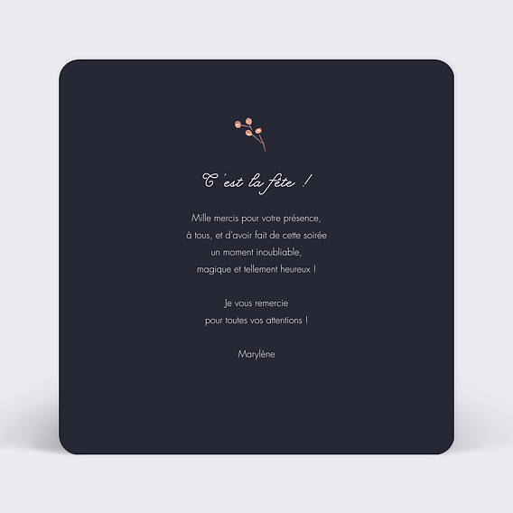 Carte remerciement anniversaire 40 ans Verso