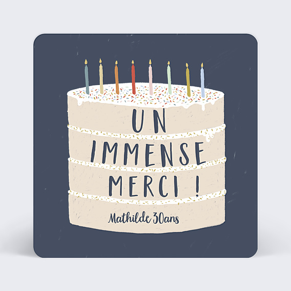 Carte remerciement anniversaire Gâteau d'Anniversaire