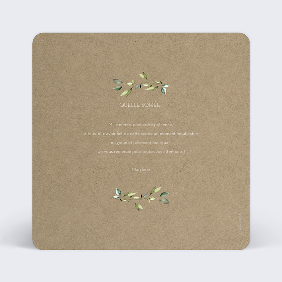 Carte remerciement anniversaire Couronne de Feuilles Verso