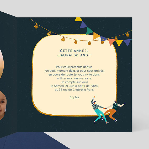 Carte remerciement anniversaire Fiesta Intérieur Droit