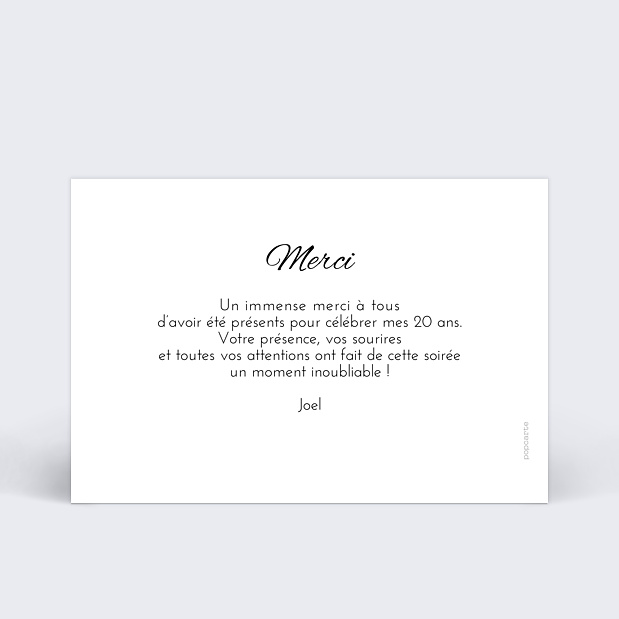 Carte Remerciement Anniversaire Sobre & Jolie Verso