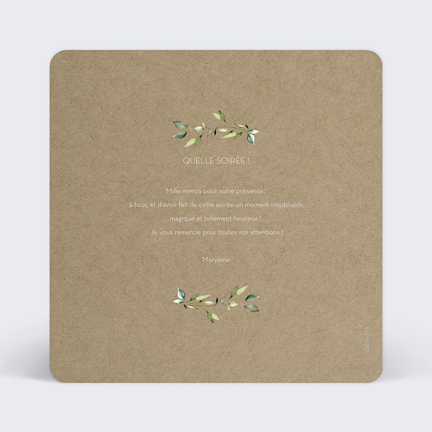 Carte Remerciement Anniversaire Couronne de Feuilles Verso