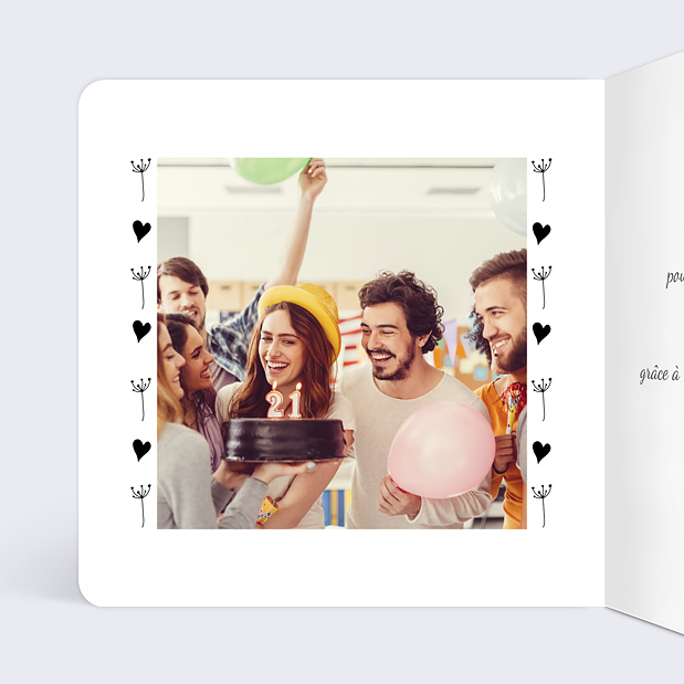 Carte de remerciement d'anniversaire coeur bucolique Intérieur Gauche