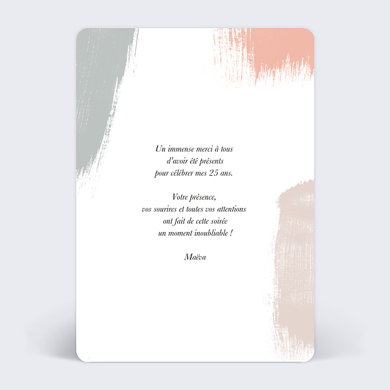 Carte remerciement anniversaire Jolies Couleurs Verso