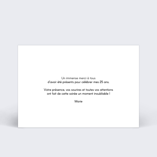 Carte de remerciement d'anniversaire Charme classique Verso