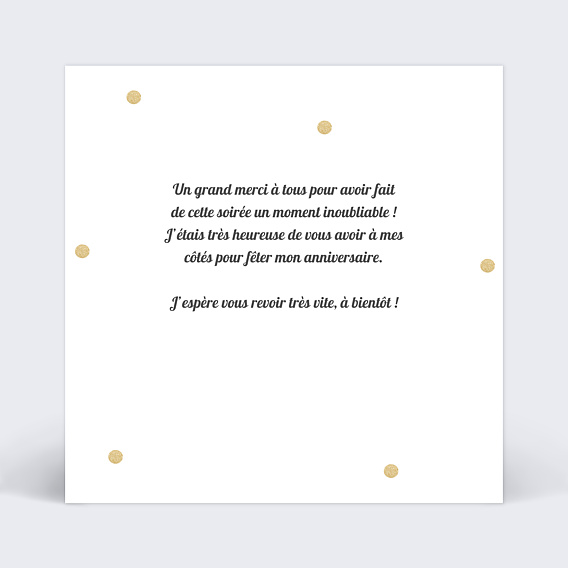 Carte remerciement anniversaire Pois Chic Verso