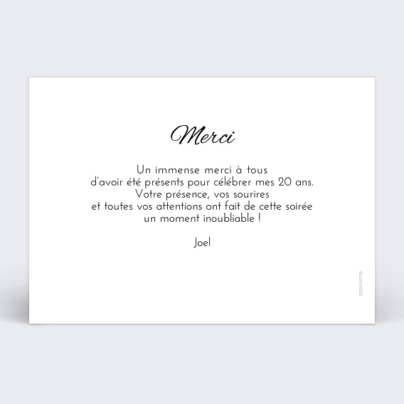 Carte remerciement anniversaire Sobre & Jolie Verso