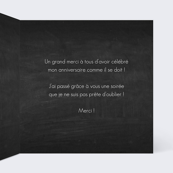 Carte remerciement anniversaire Etapes de Soirée Intérieur Droit