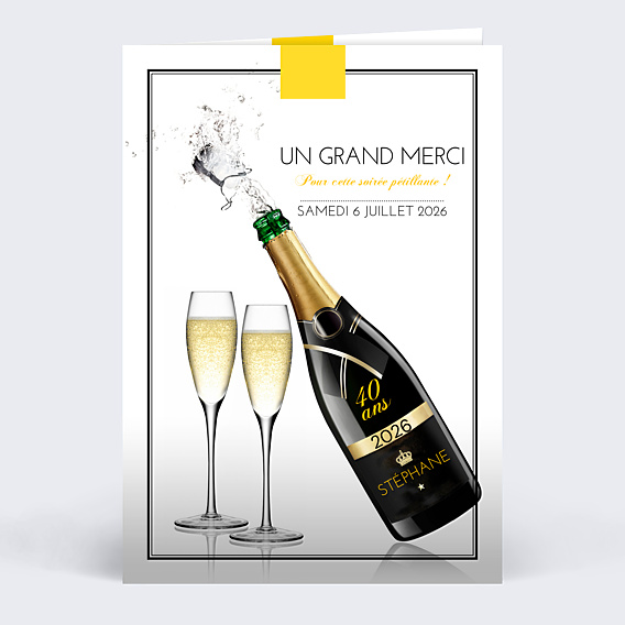 Carte remerciement anniversaire Champagne