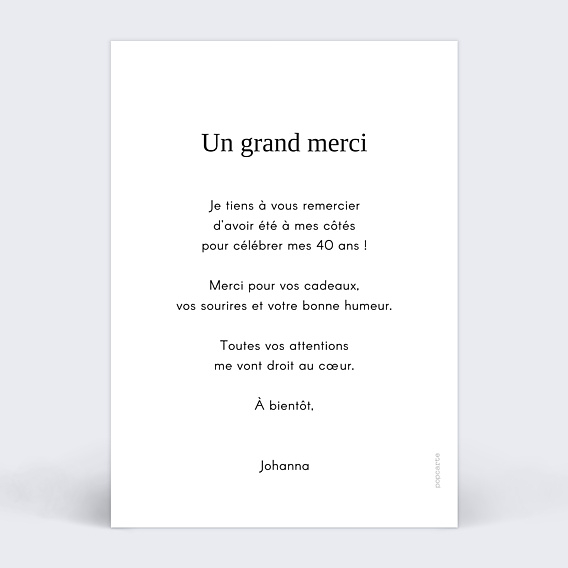 Remerciements Anniversaire Typographie Cadre