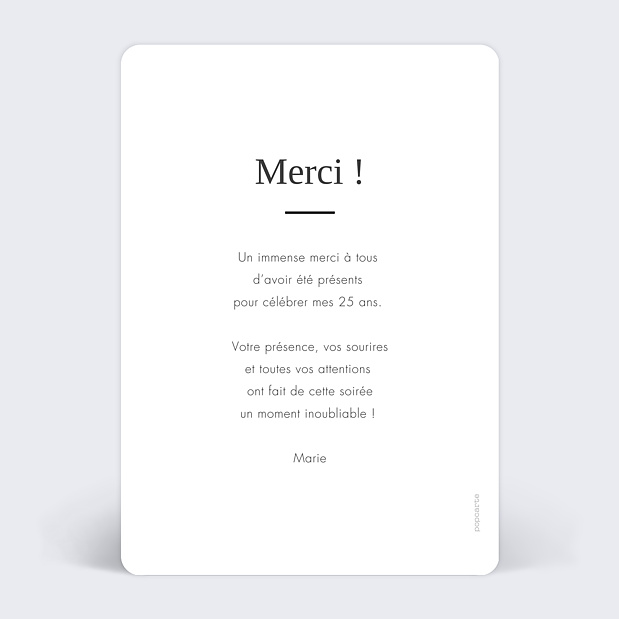 Carte Remerciement Anniversaire Belle Soirée Verso