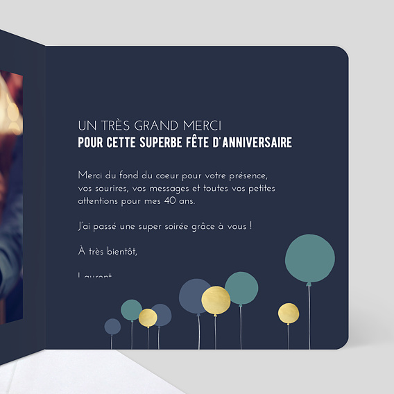 Carte remerciement anniversaire Balloons Intérieur Droit