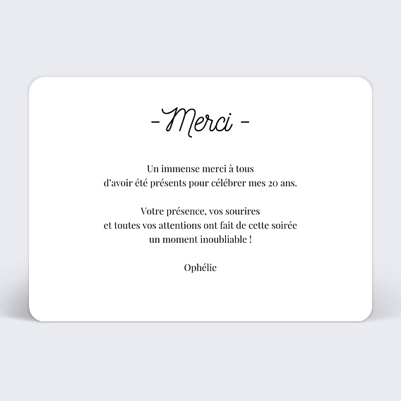 Carte remerciement anniversaire Tirets Verso