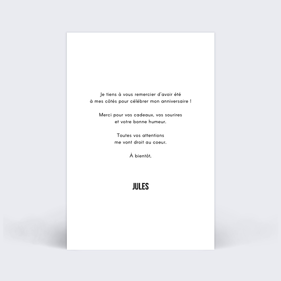 Carte remerciement anniversaire Filet Photo Verso