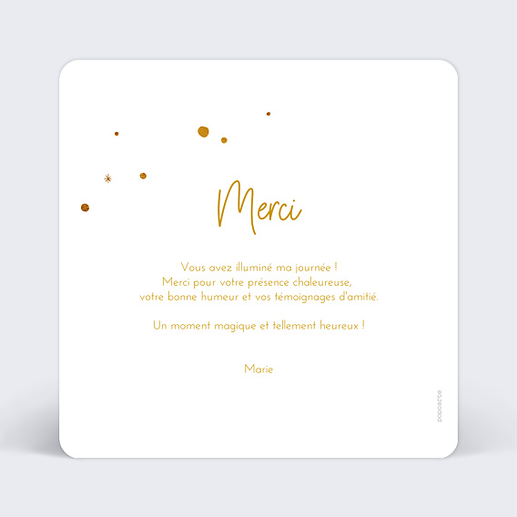 Carte remerciement anniversaire Golden Dots Verso
