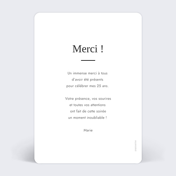Remerciements Anniversaire Belle Soirée