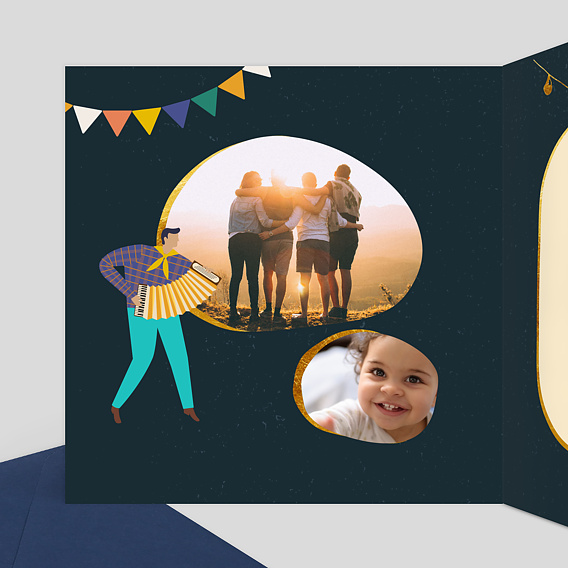 Carte remerciement anniversaire Fiesta Intérieur Gauche