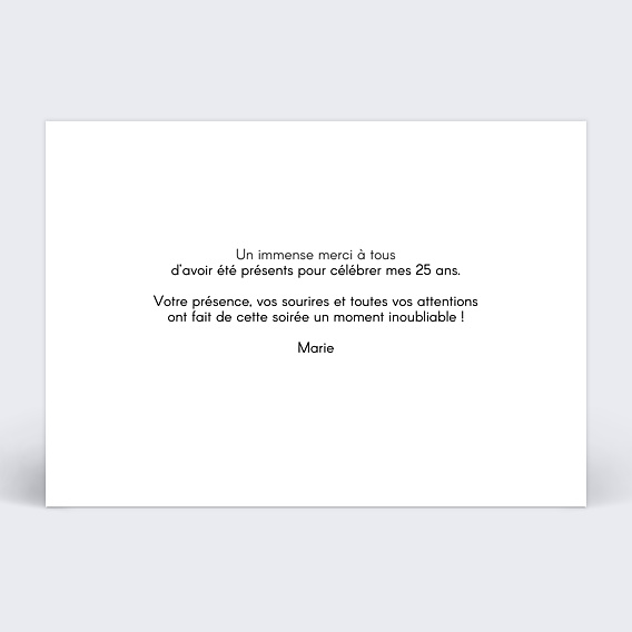 Carte remerciement anniversaire Charme Classique Verso
