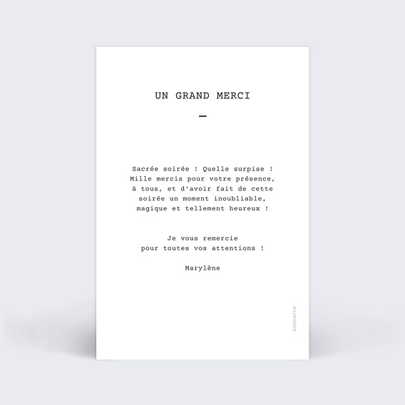 Carte remerciement anniversaire Polaroid Simple III Verso