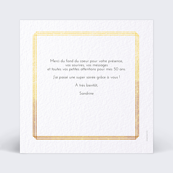 Carte remerciement anniversaire Esprit Gatsby Verso