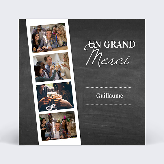 Carte remerciement anniversaire Photomaton Ardoise