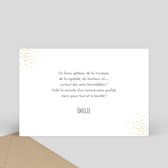 Carte remerciement anniversaire Dorure étoiles trois photos Verso
