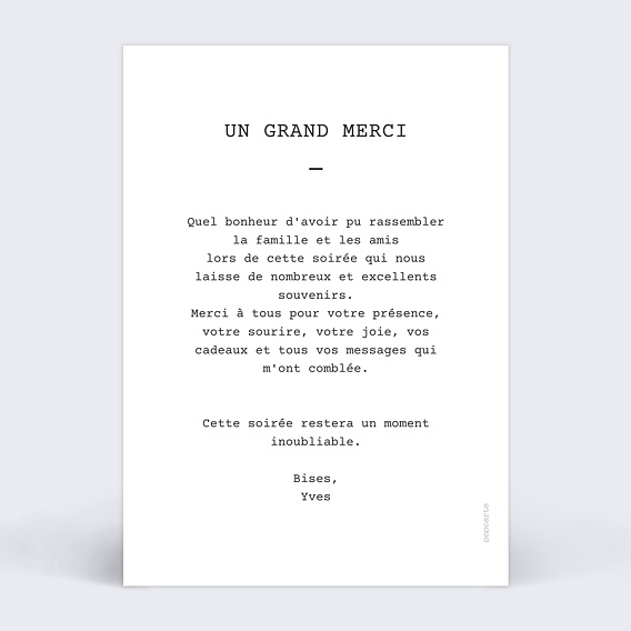 Carte remerciement anniversaire Polaroid Simple Verso