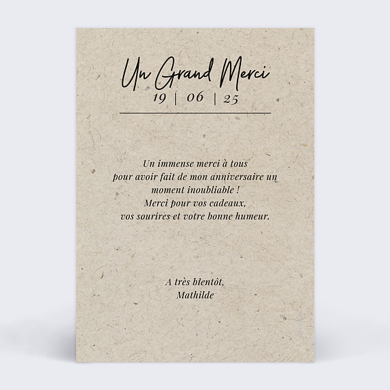 Carte remerciement anniversaire Esprit Chiné I Verso