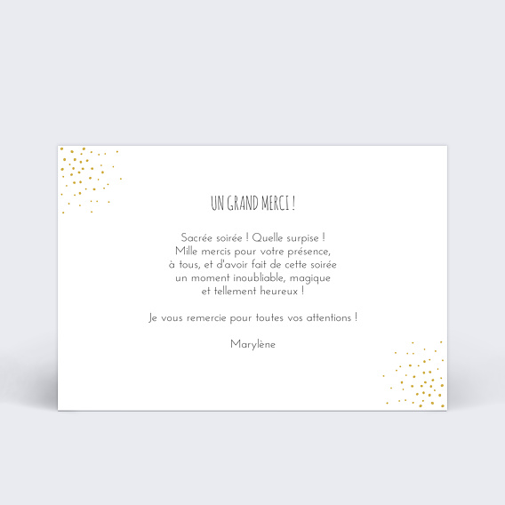 Carte remerciement anniversaire Dorure Poussière d'Étoiles 4 Photos Verso