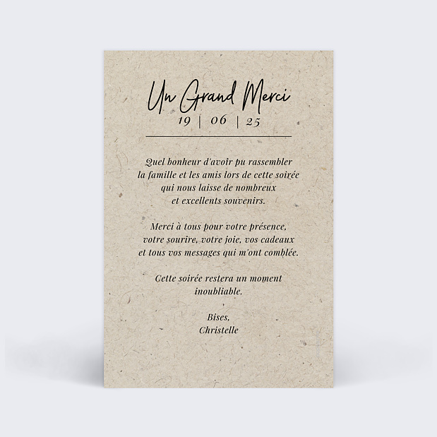 Carte de Remerciements Anniversaire Esprit Chiné IV Verso