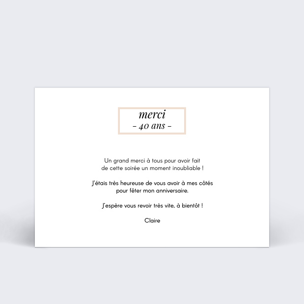 Carte Remerciement Anniversaire Etiquette Poudrée Verso