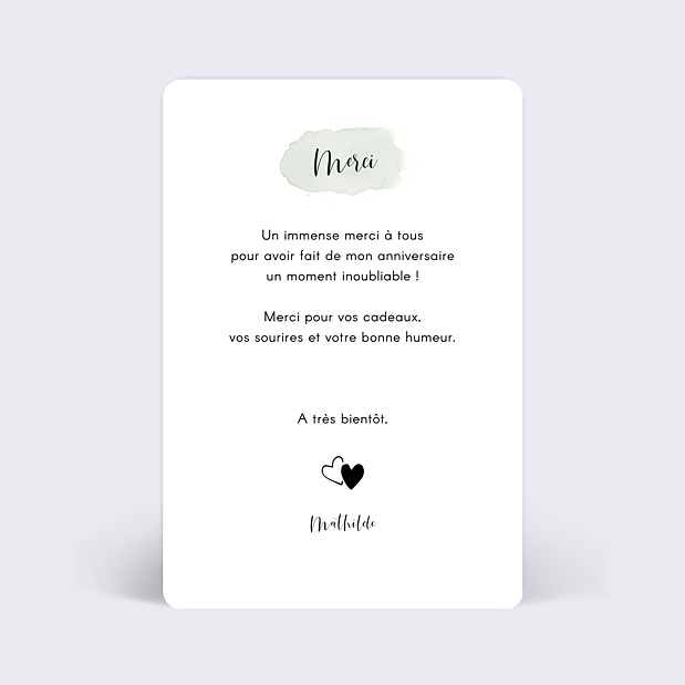 Carte de Remerciements Anniversaire Tempo Verso