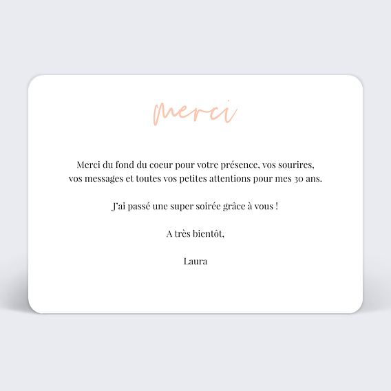 Carte remerciement anniversaire A la Main Verso