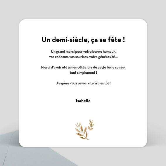 Carte remerciement anniversaire Luxe Verso