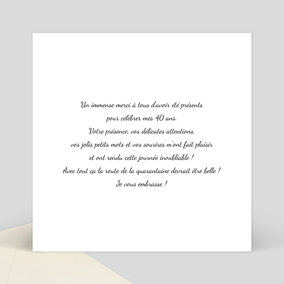 Carte remerciement anniversaire Polaroïd Verso