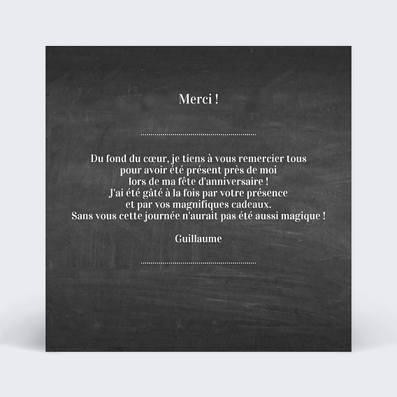 Carte remerciement anniversaire Photomaton Ardoise Verso