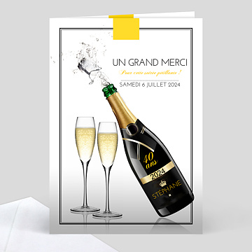 Carte remerciements anniversaire Champagne