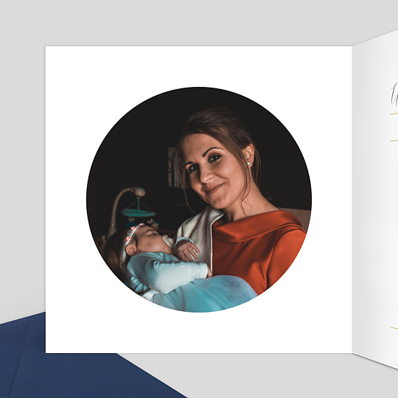 Carte remerciement baptême Dorure couronne photo Intérieur Gauche