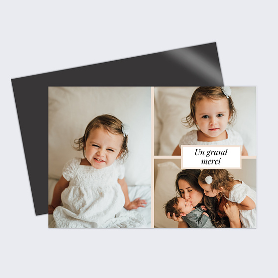 Carte remerciement baptême Etiquette poudrée