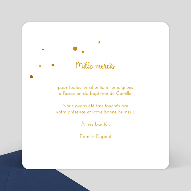 Carte de remerciement baptême Golden dots Verso