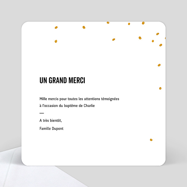 Carte de remerciement baptême Poussière d'étoiles Verso