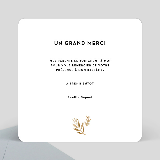 Carte de remerciement baptême Golden Jungle Verso