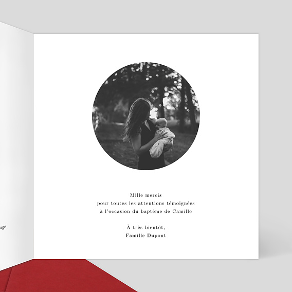 Carte remerciement baptême Découpe Couronnée Intérieur Droit